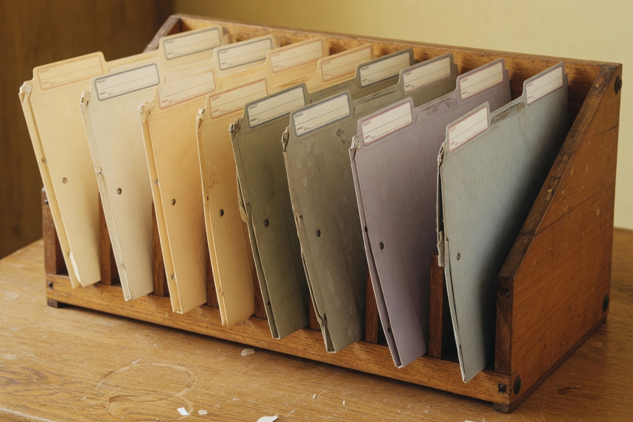 File folders standing in a rack