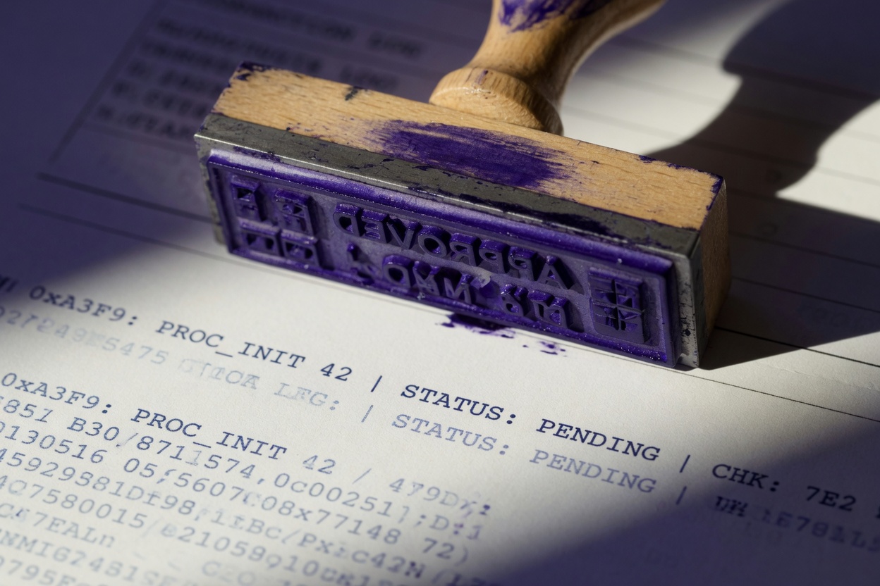 Indigo rubber stamp on a printed listing