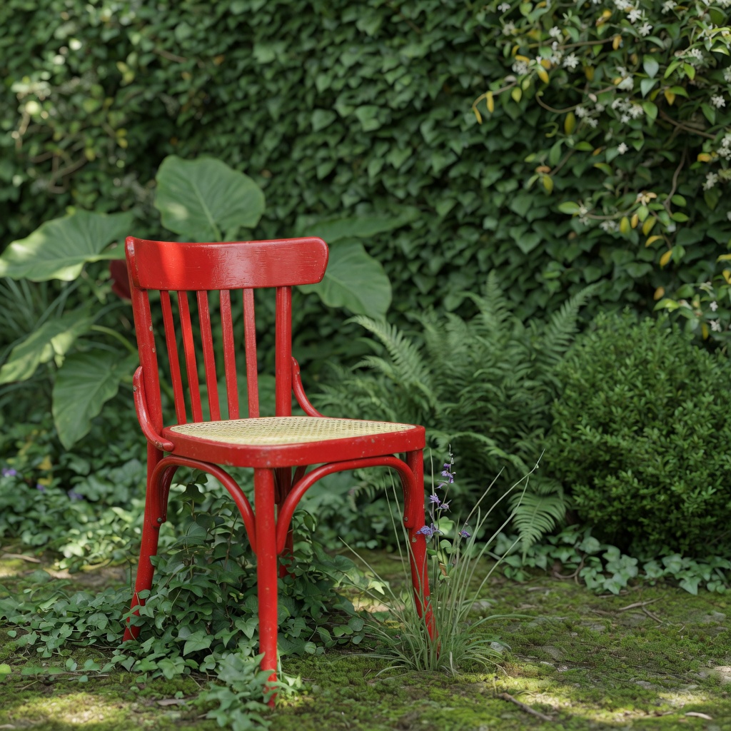 Red chair in a garden